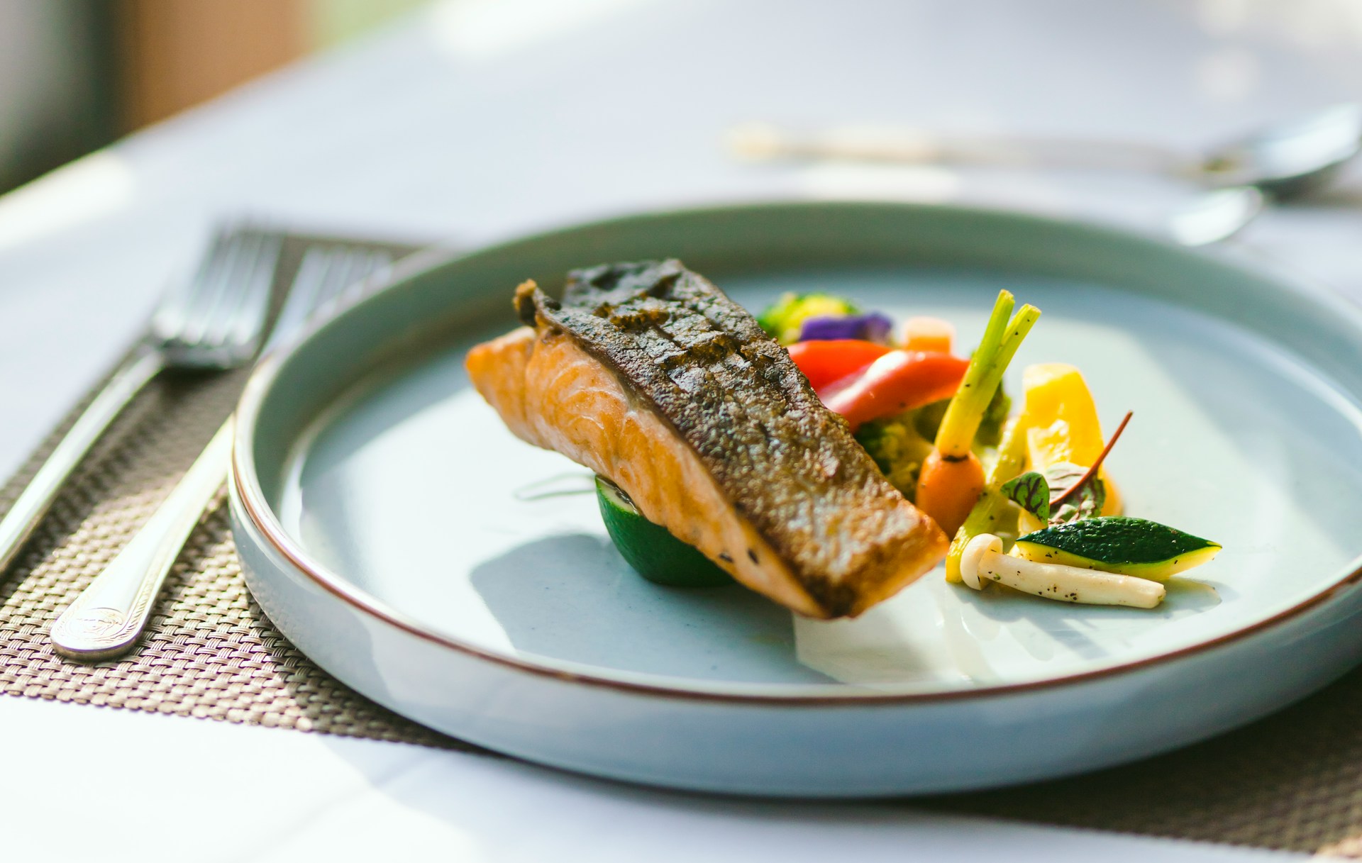 Plate with salmon and vegetables