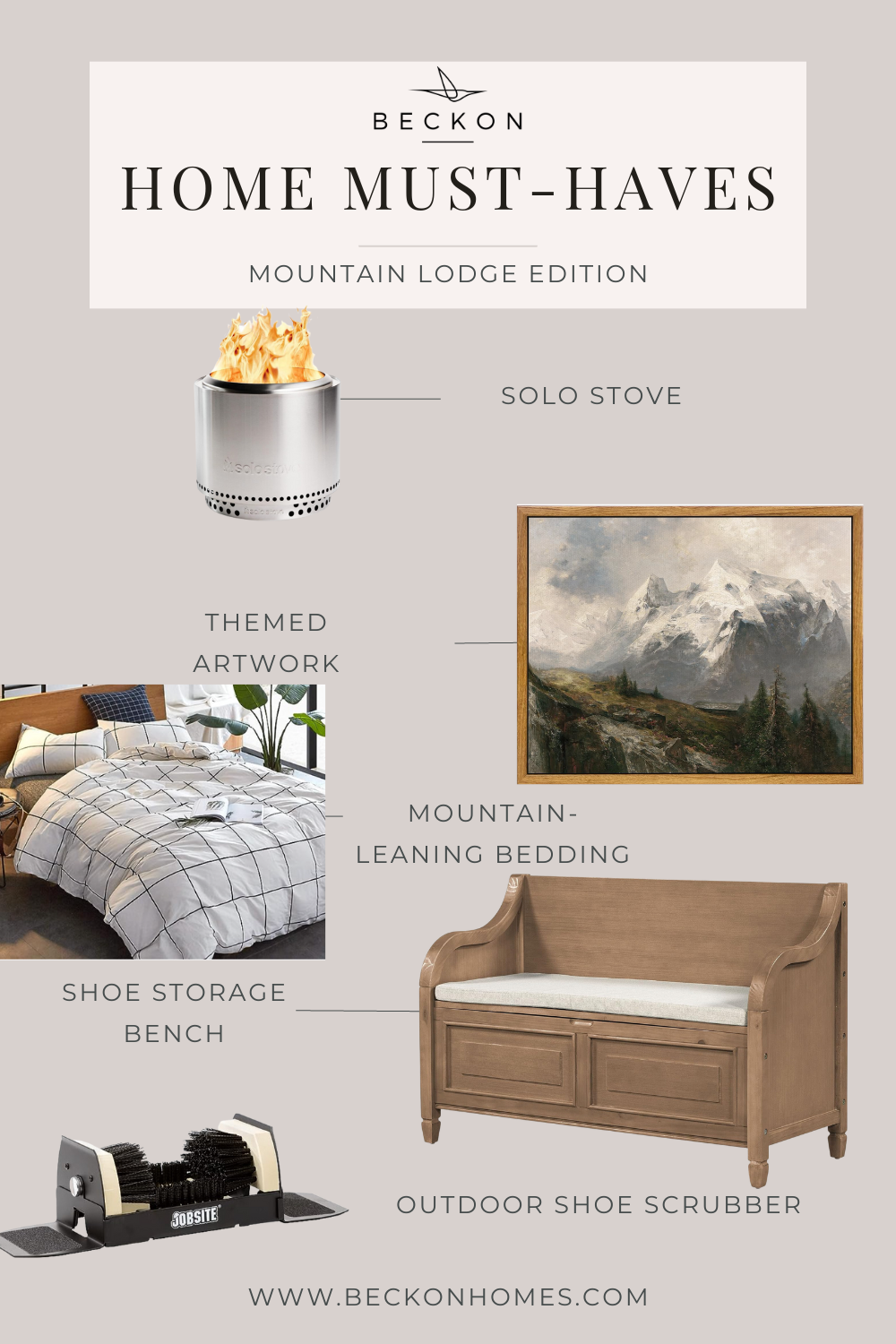 Mountain lodge bedroom with rustic bedding and decor