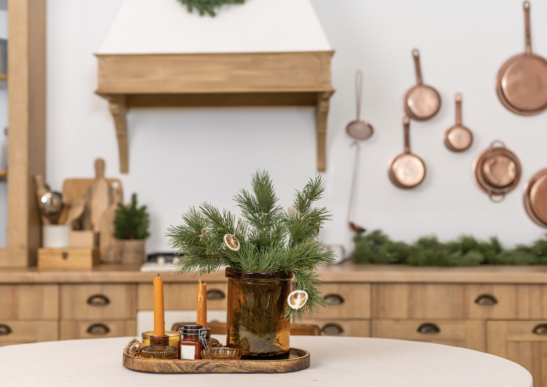 Festive holiday kitchen decor in a short-term rental