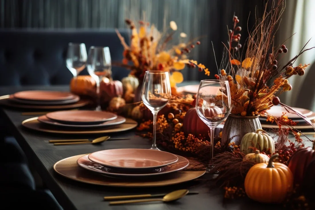 Thanksgiving tablescape with elegant seasonal place settings
