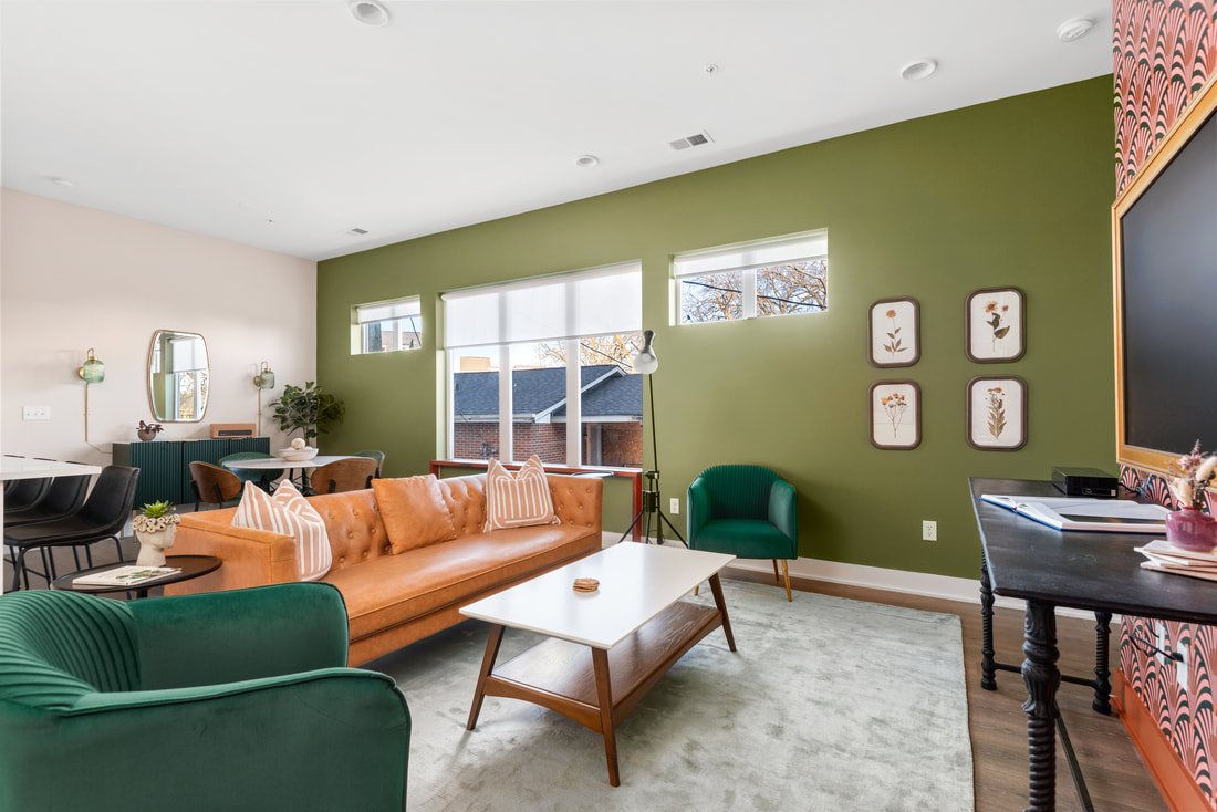 Living and dining area at the Amelia, Nashville West End boutique condo