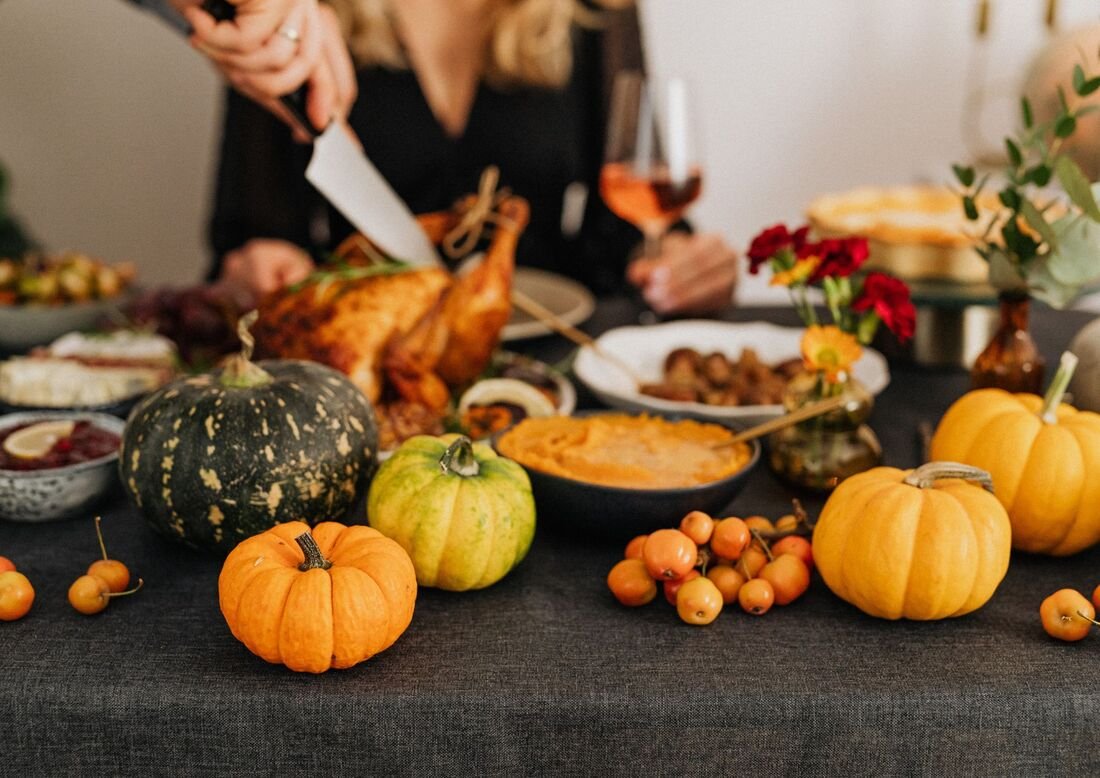 Thanksgiving table setting with autumn decor