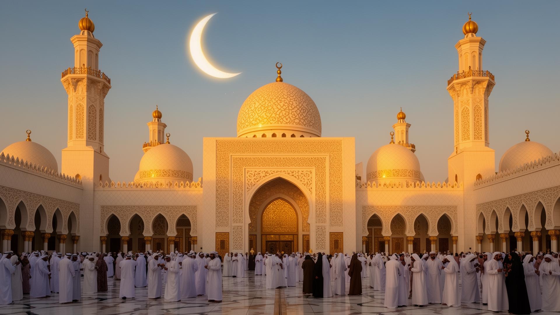 Eid celebrations at a grand mosque in the UAE
