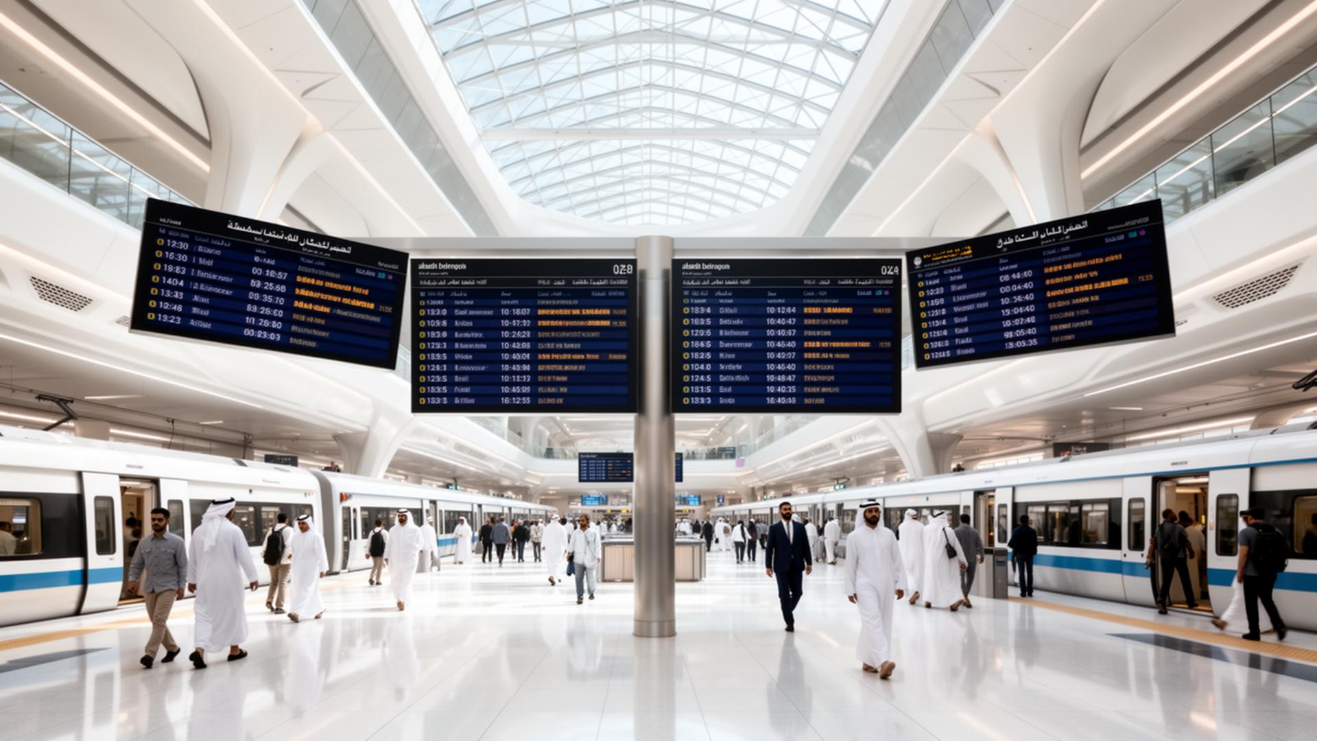 Inside one of the new Etihad Rail passenger stations