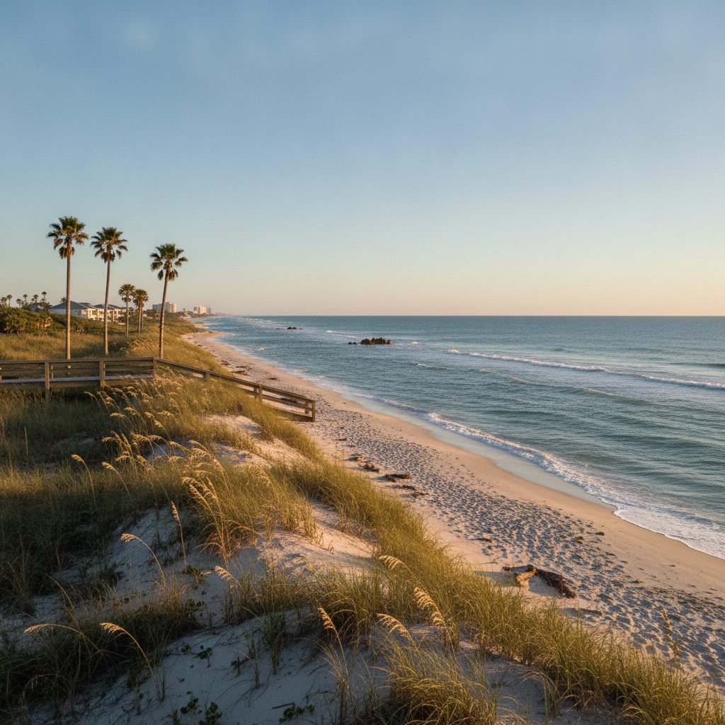 The oceanfront at Round Island Oceanside Park in Vero Beach, Florida, on a clear winter morning
