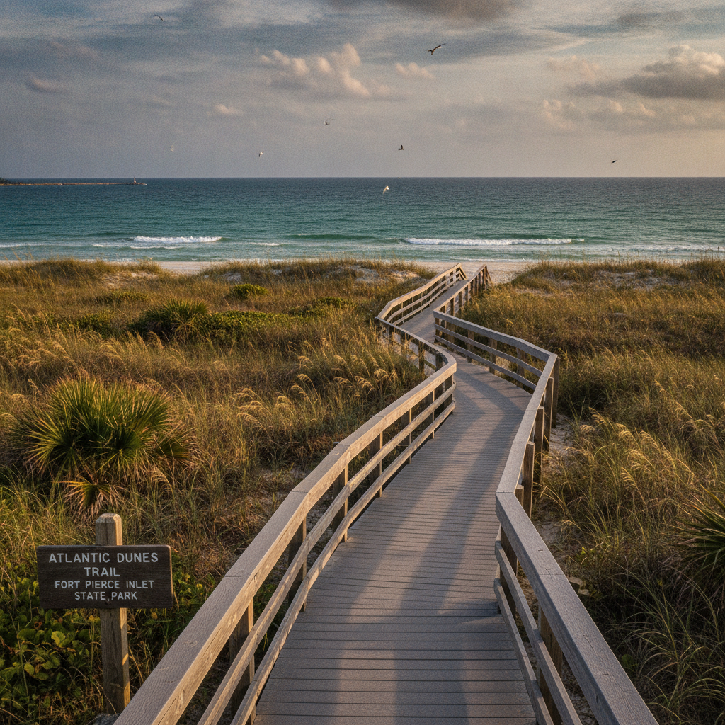 Atlantic beach and dune trail at Fort Pierce Inlet State Park on Florida's Treasure Coast