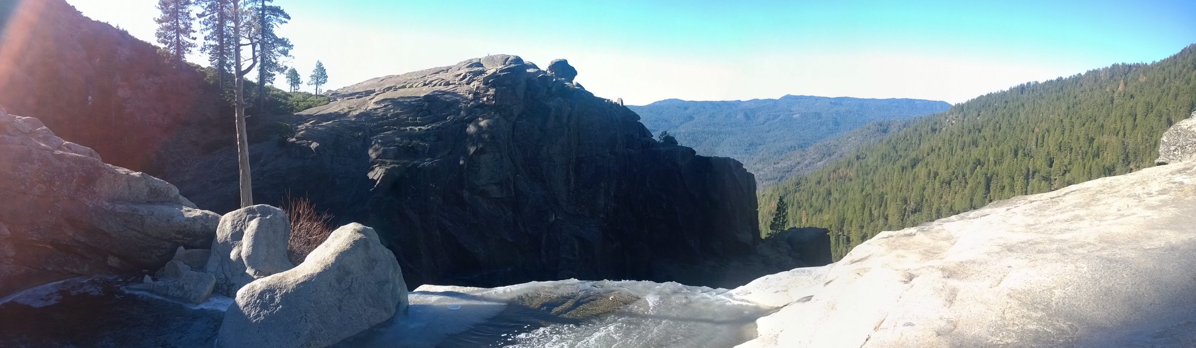 Panorama view from top of Chilnualna Falls cascades of the Sierras