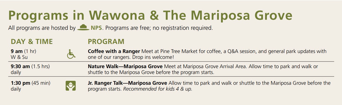 Programs in Wawona and the Mariposa Grove