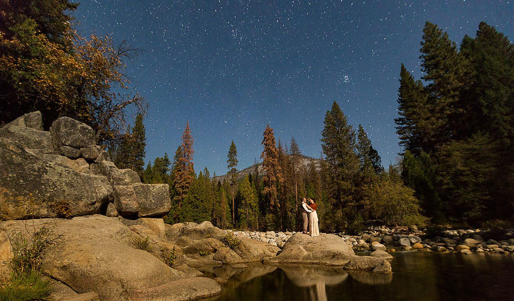 Couple enjoying each other beneath a starry sky