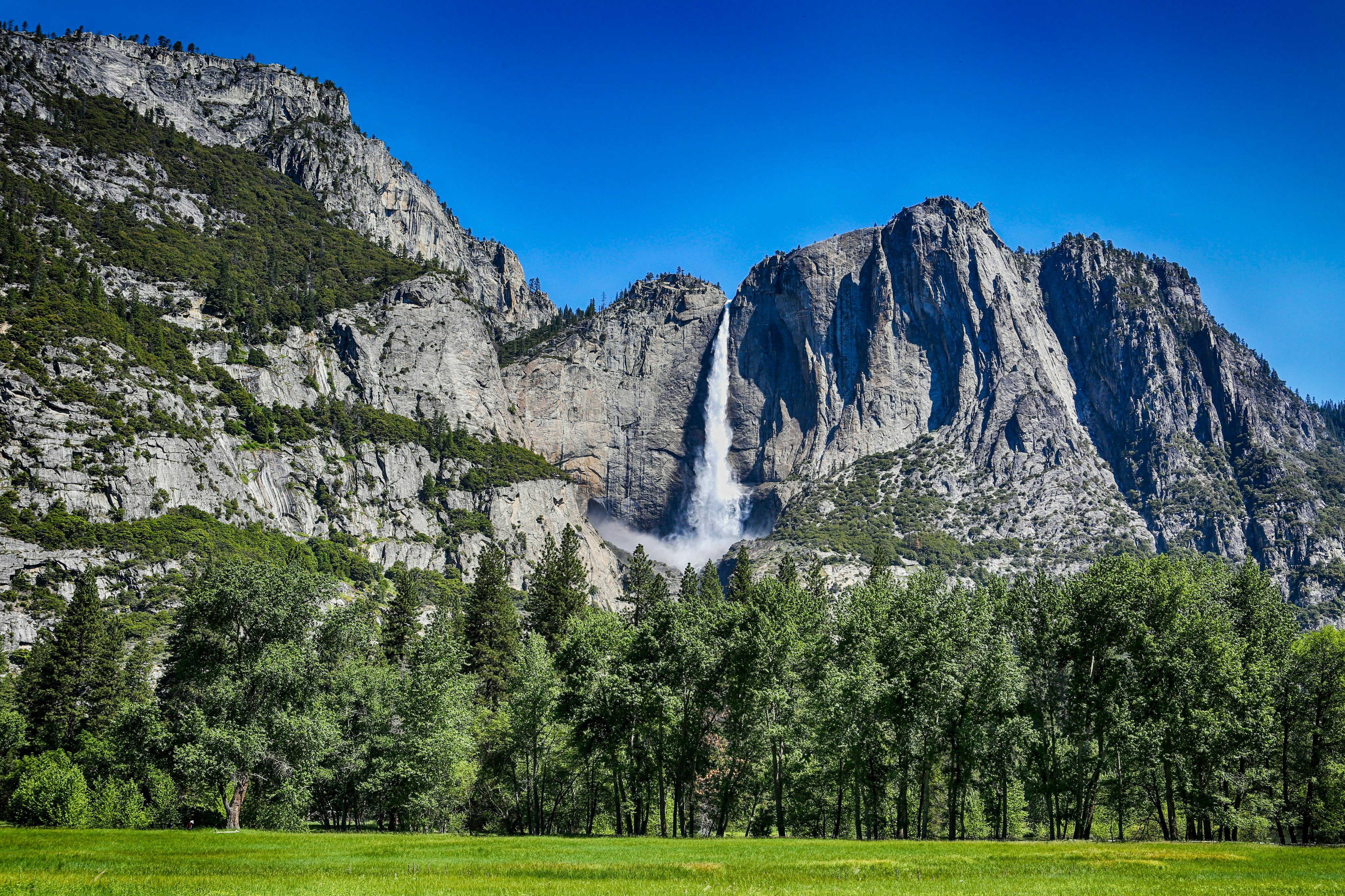 Yosemite Falls cascading down granite cliffs