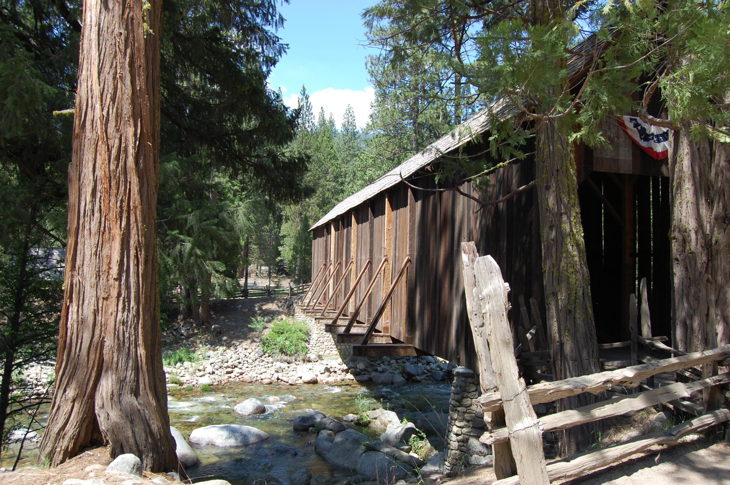 Covered bridge over the river in Wawona