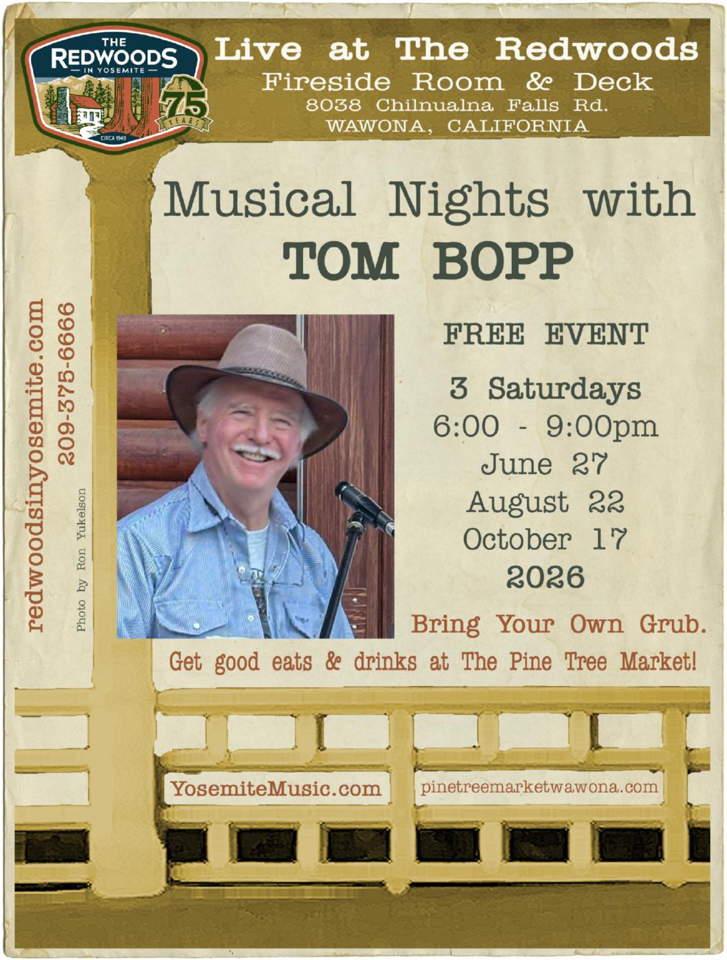 2026 Tom Bopp at The Redwoods schedule