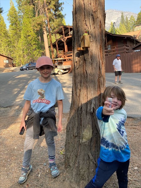 Happy geocache treasure hunters