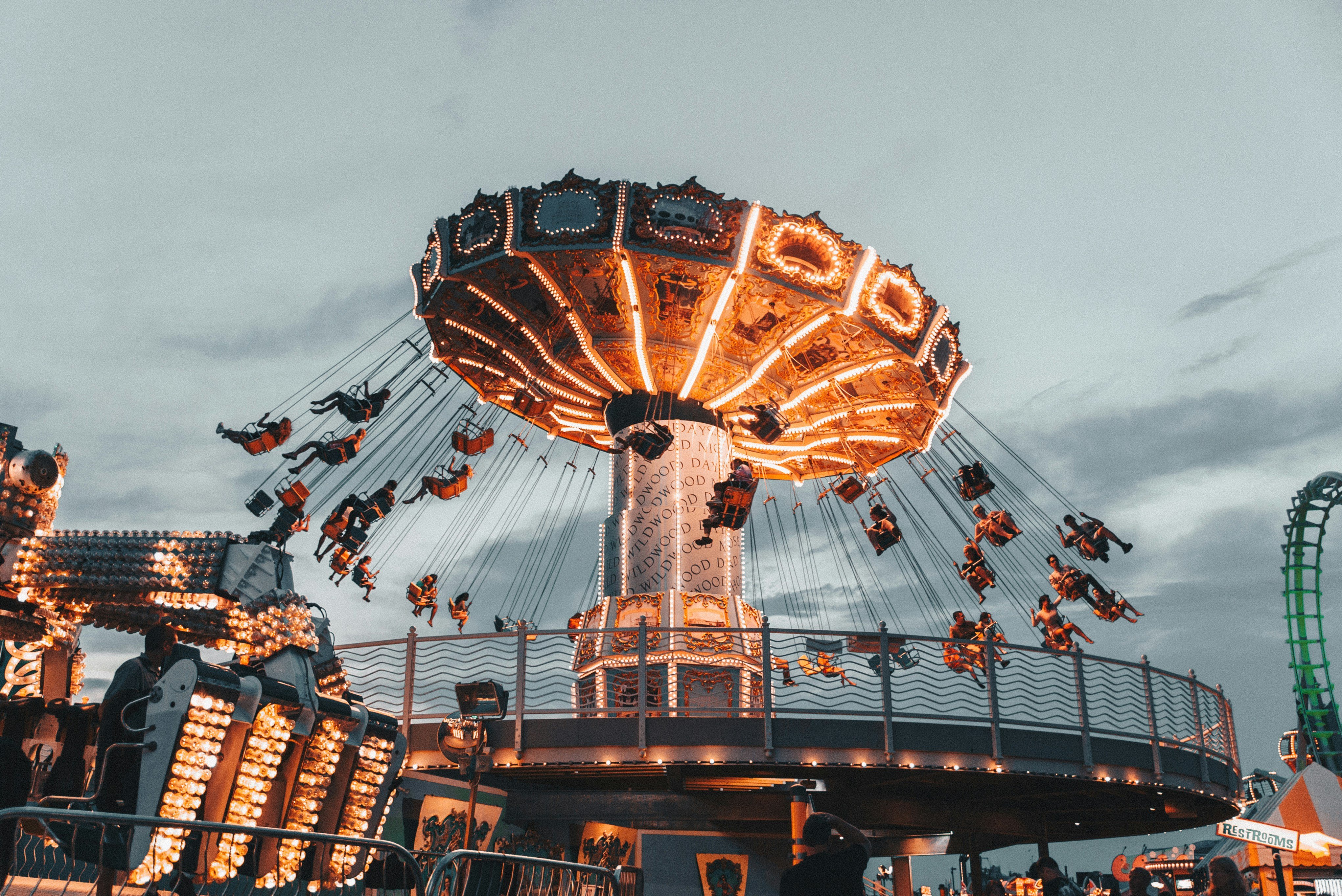 Glowing swing ride at an amusement park