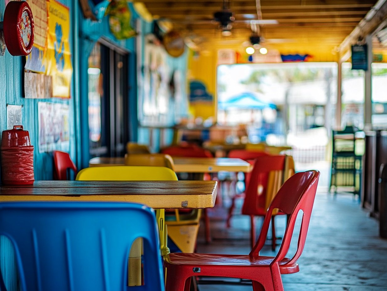 Colorful casual beachside restaurant interior