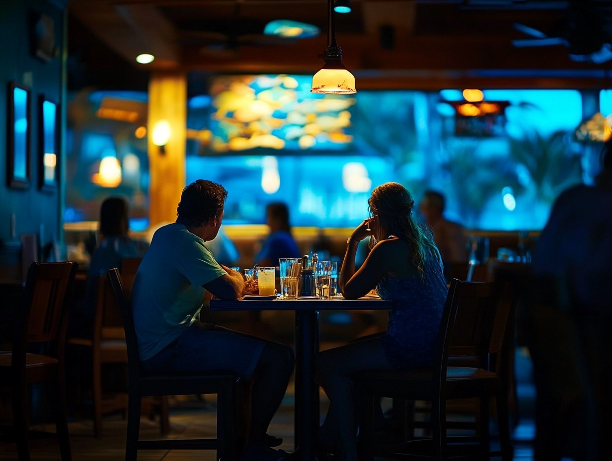 Couple dining at a Myrtle Beach restaurant at night