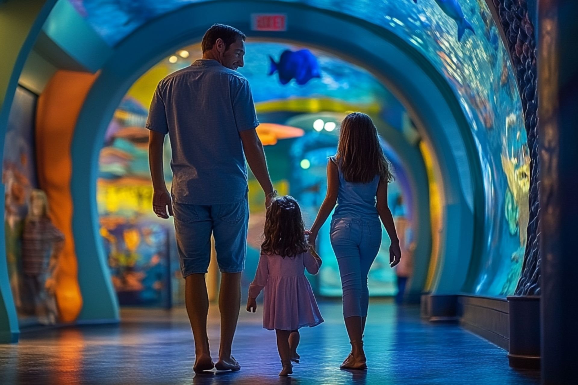 Family walking through Ripley's Aquarium tunnel
