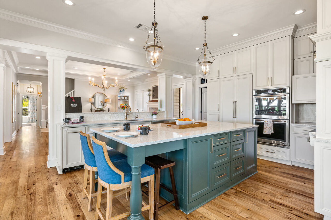 The kitchen with an island in one of our Austin rental properties