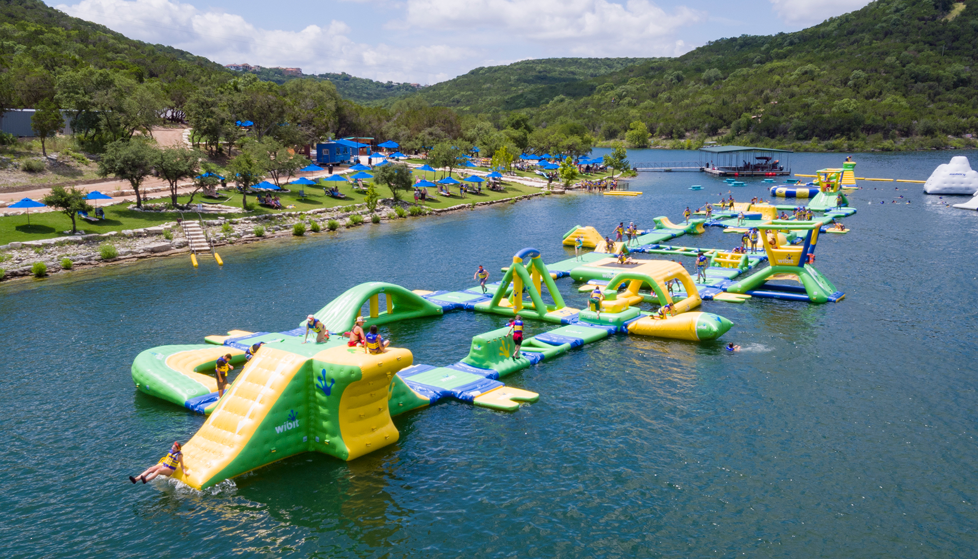 Inflatable water park on Lake Travis.