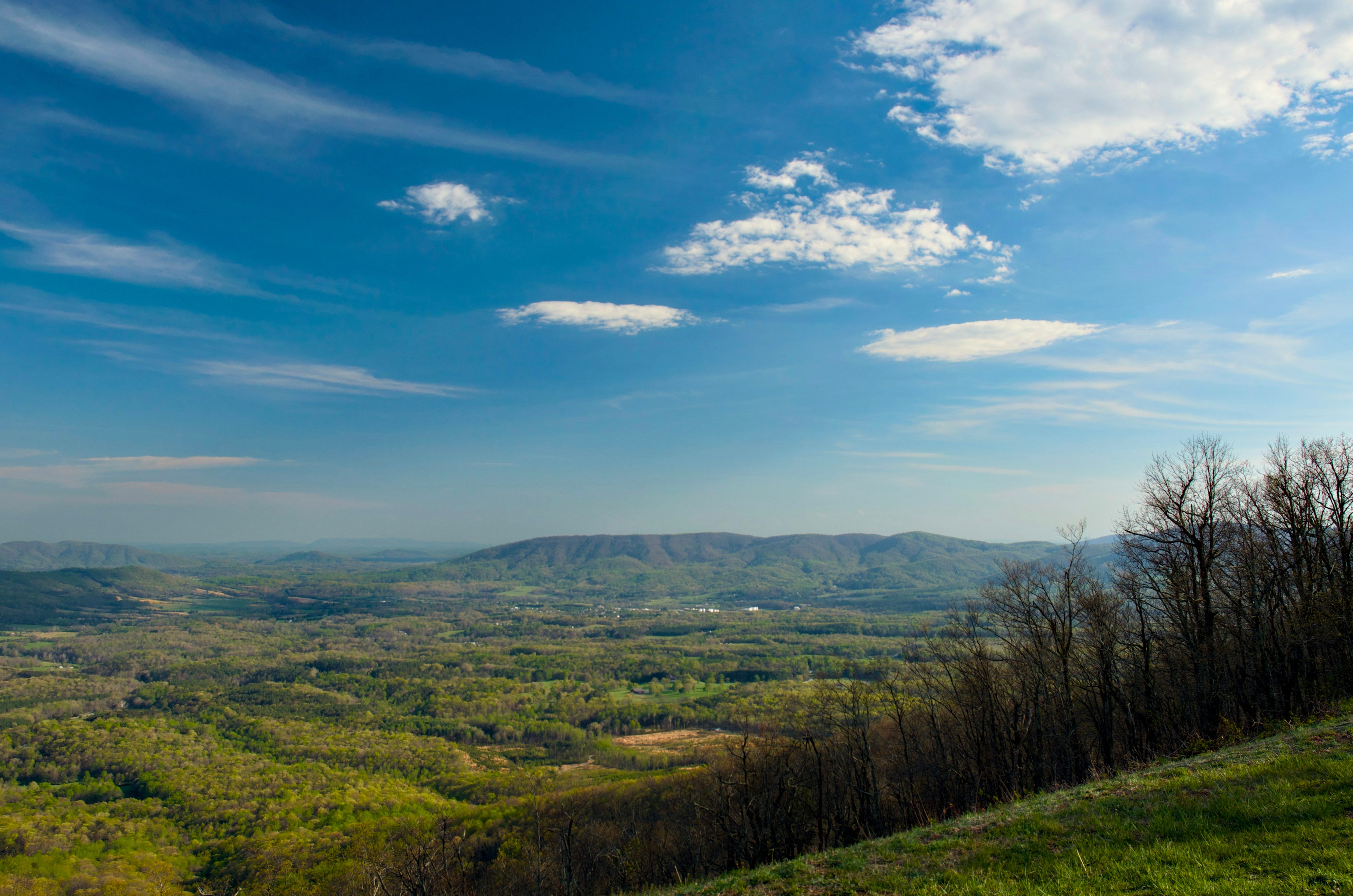 Blue Ridge Parkway overlook, rolling green mountain valley