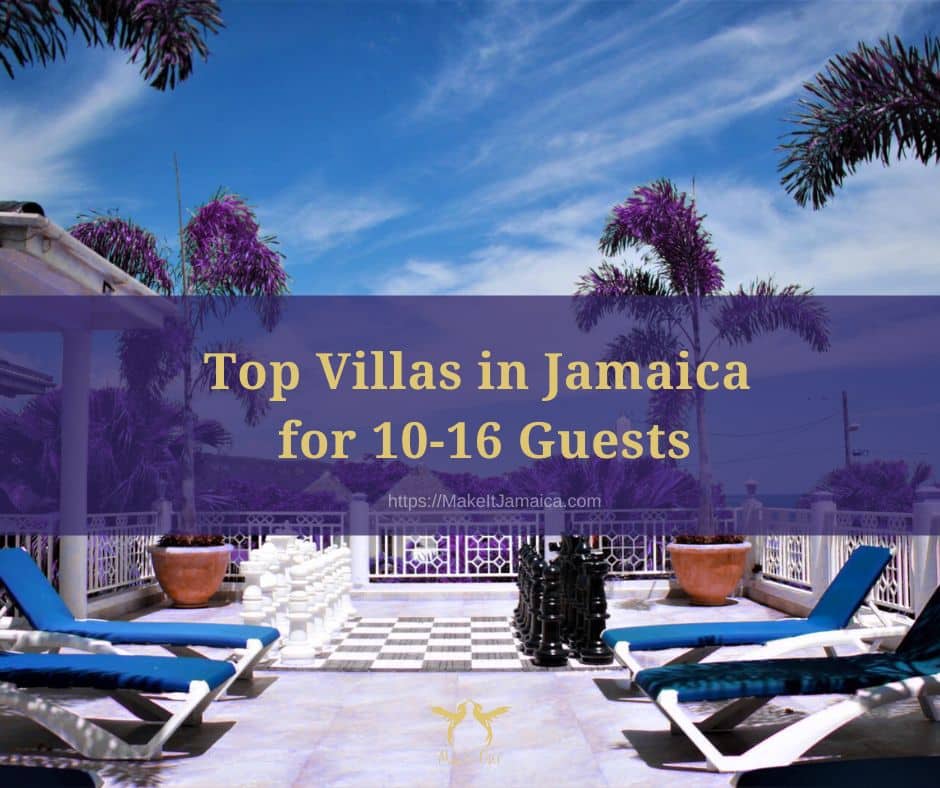 Roof top terrace with lounge chairs and chess set at Mais Oui Villa in Jamaica near Ocho Rios and Montego Bay one of the top villas in Jamaica for 10-16 guests