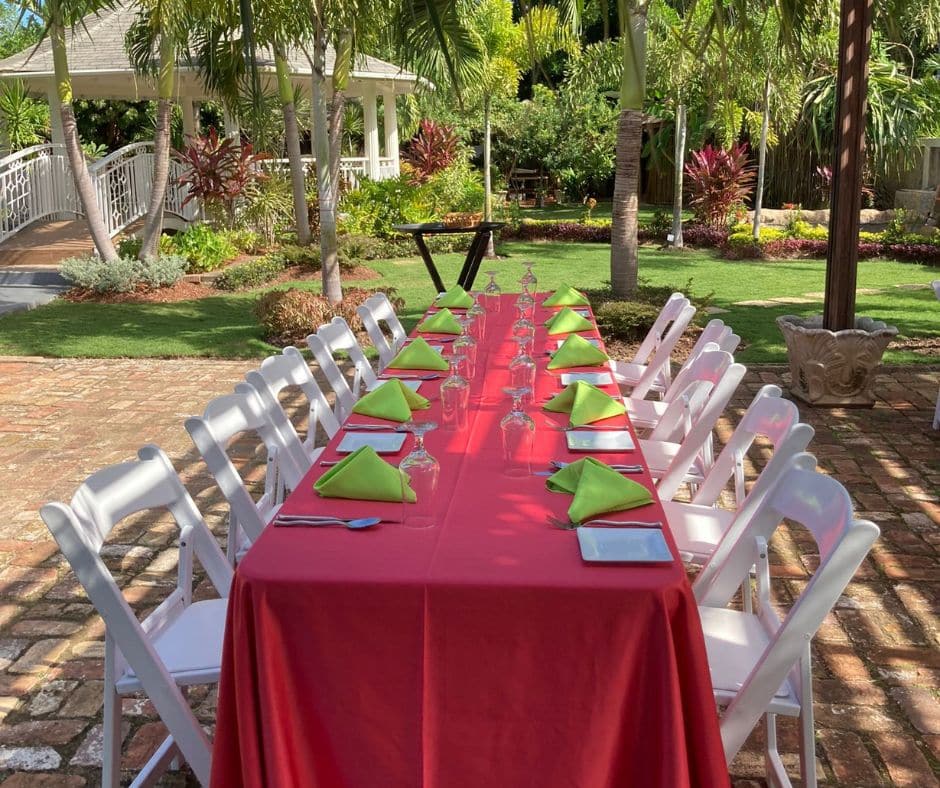 Jamaica Villa holiday - table set for lunch at Mais Oui Villa, where to stay in Discovery Bay Jamaica