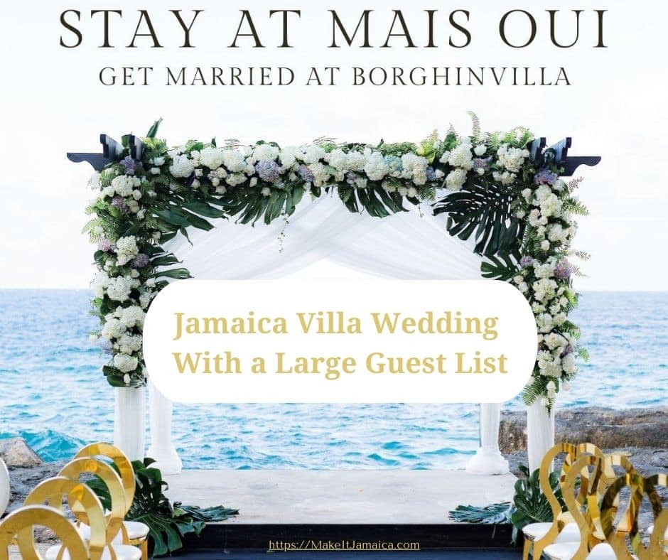 Wedding gazebo overlooking the sea at Borghinvilla Jamaica wedding venue walking distance from Mais Oui Villa in Discovery Bay Jamaica for a Jamaica villa wedding with a large guest list