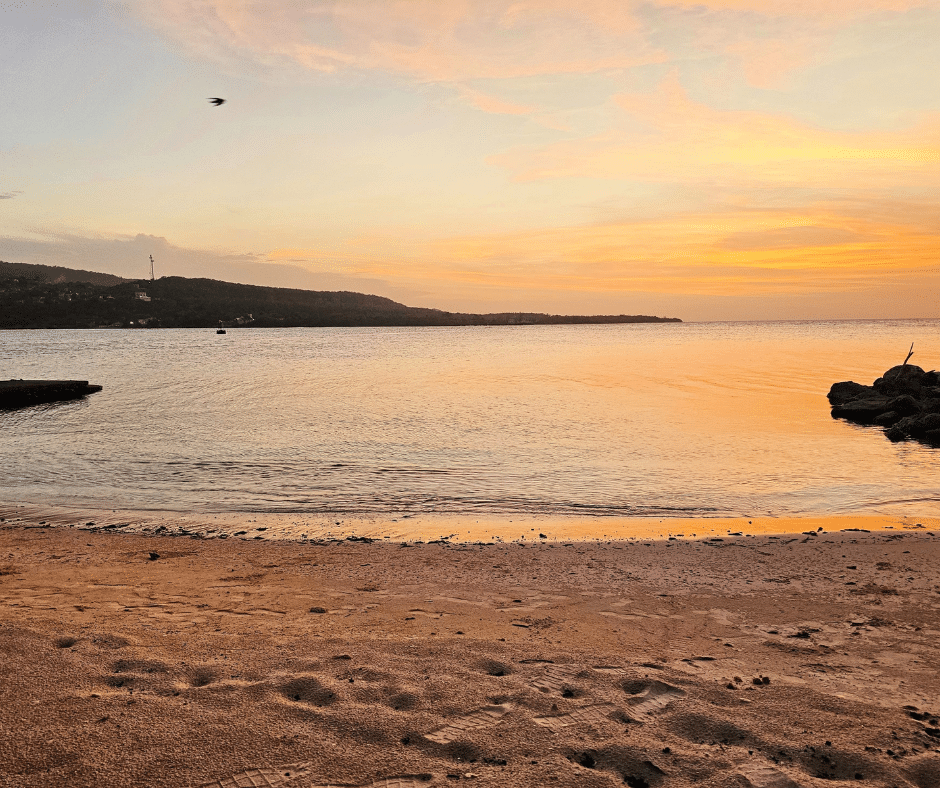 sunset at private ebach near Mais Oui Villa in Jamaica
