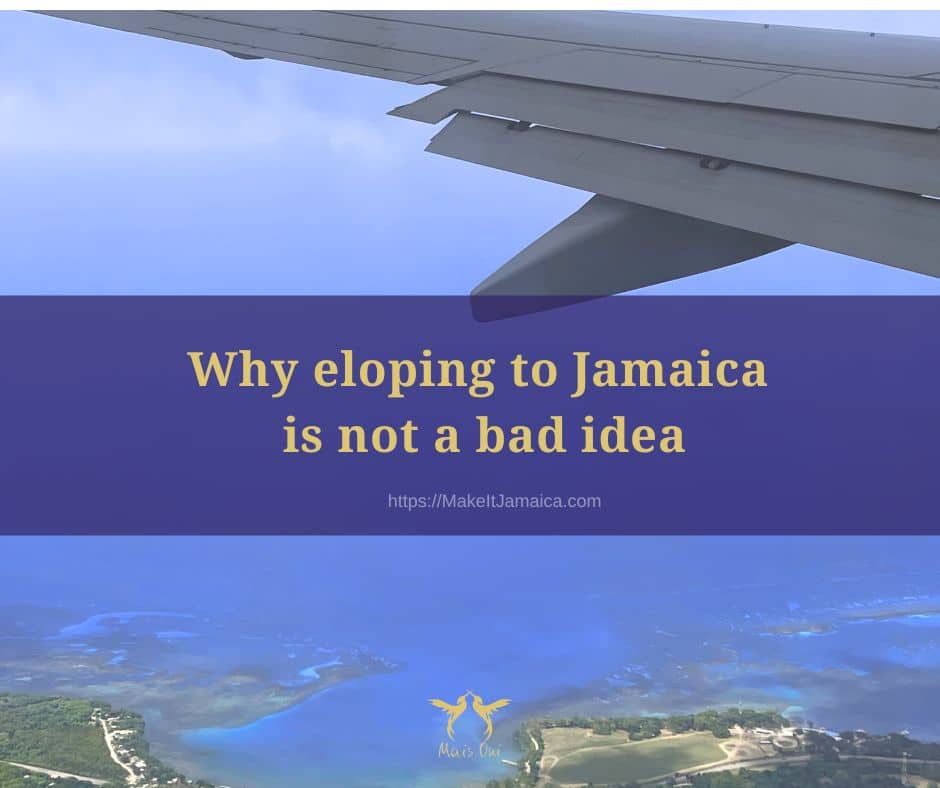 airplane flying over Jamaica maybe with people eloping to Jamaica