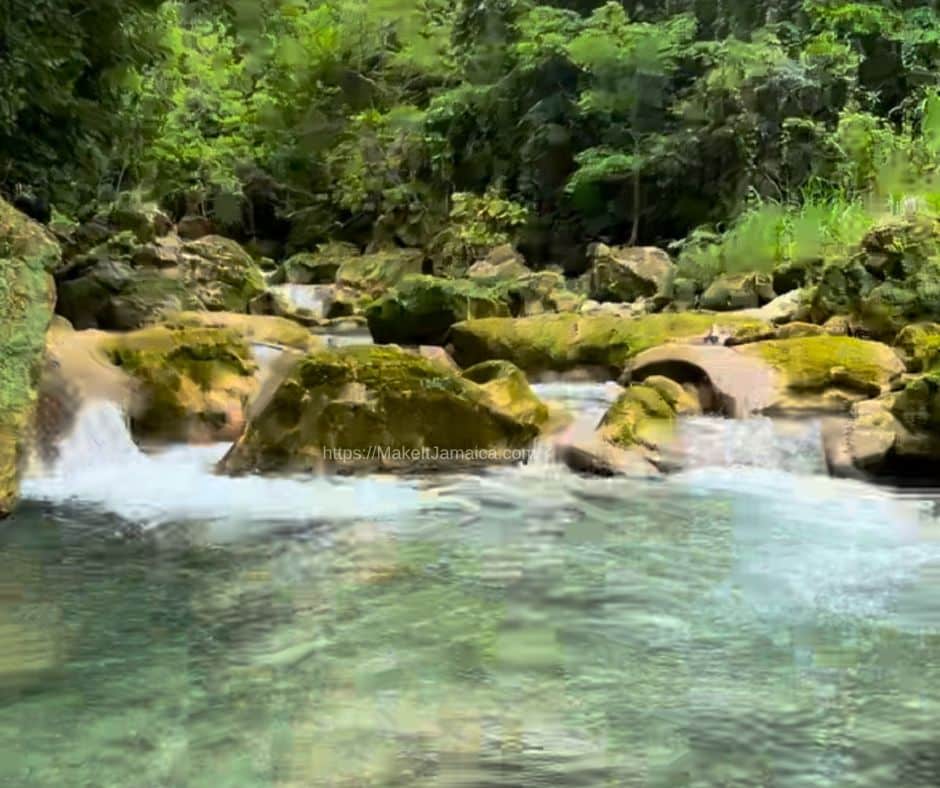Bengal River also called Rio Bueno River, site of river tubing with River Rapids Jamaica, near Mais Oui Villa in Discovery Bay
