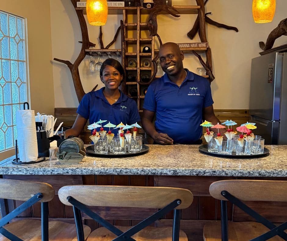 Butlers setting up to make drinks at Mais Oui Villa during Hurricane Melissa