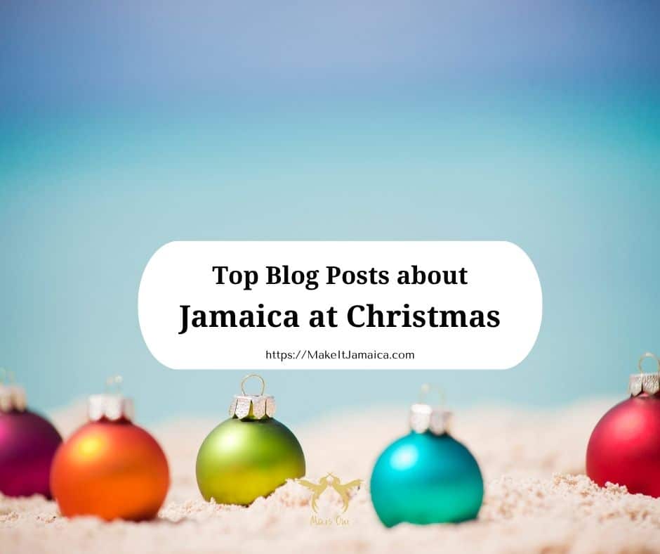 Christmas ornaments on a beach depicting Jamaica at Christmas