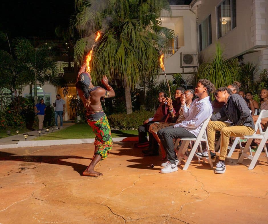 Fire dancer at Mais Oui Villa - sweet 16 birthday celebration