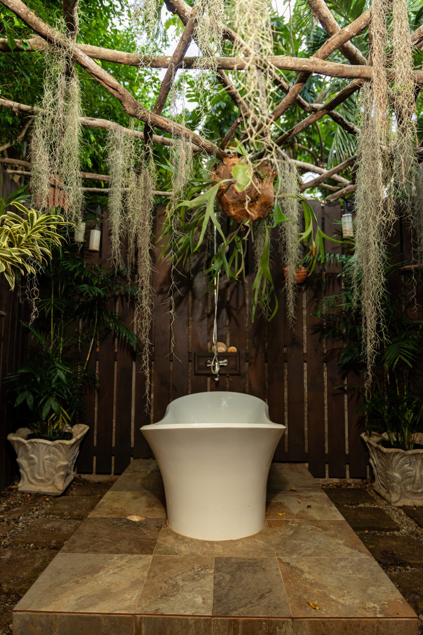 Outdoor tub at the spa at Mais Oui Villa - expert spa therapists come to the villa by appointment and give the most heavenly massages.