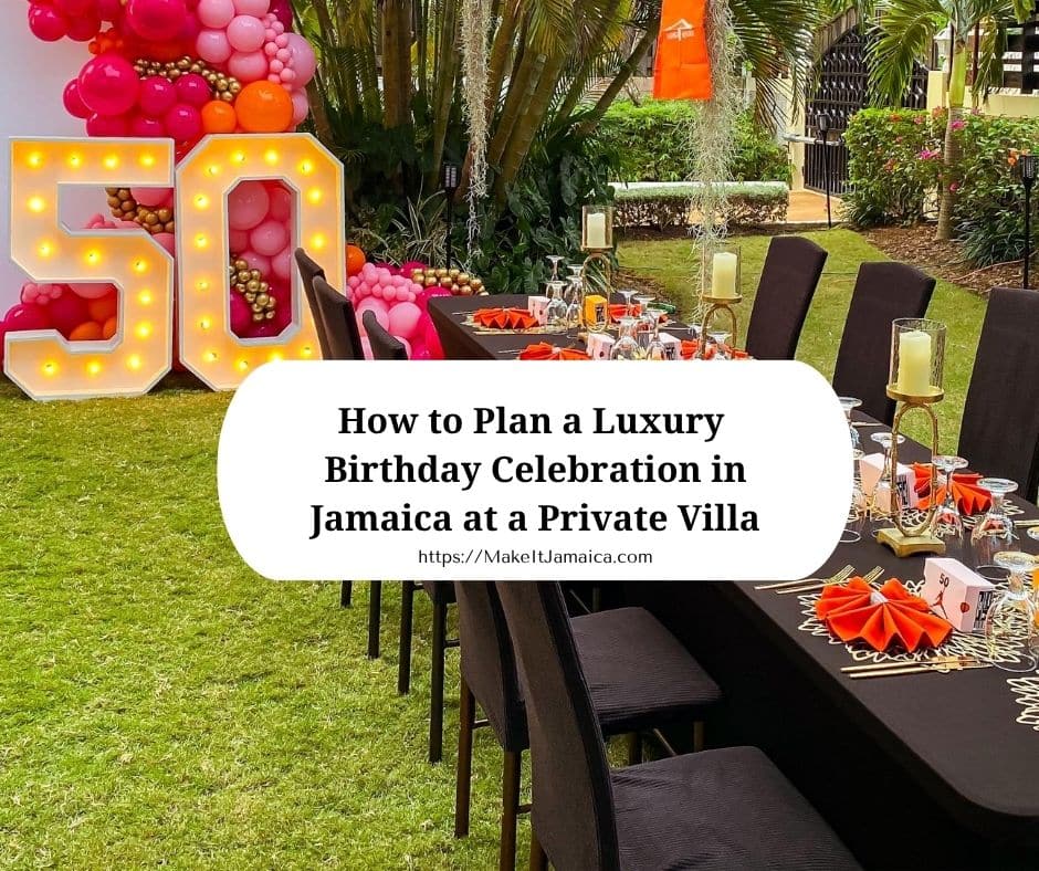 balloon set up for 50th birthday celebration in Jamaica at Mais Oui Villa in Jamaica for families and groups