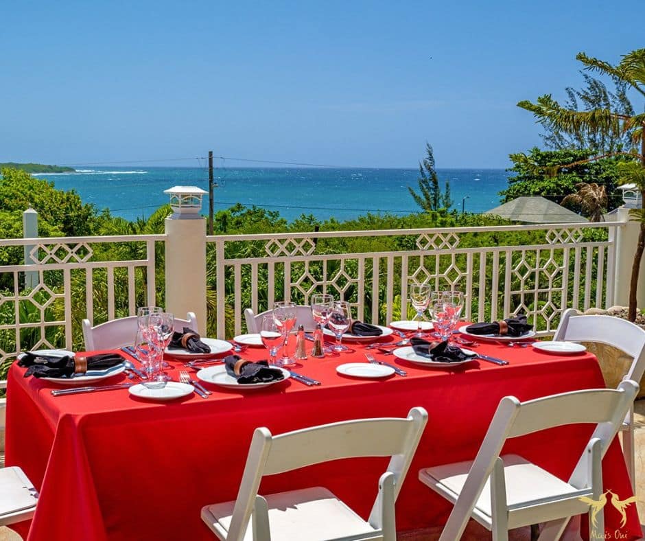 Roof top terrace overlooking the harbour at Mais Oui Villa in Discovery Bay Jamaica