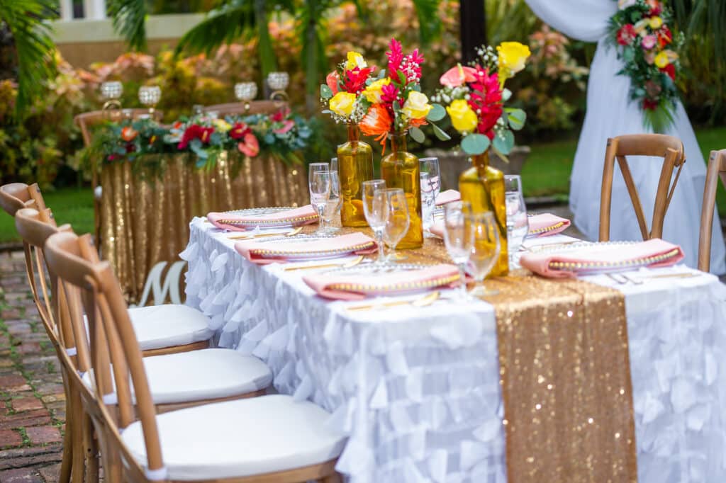 Dinner reception at Mais Oui Villa Jamaica while planning destination wedding
