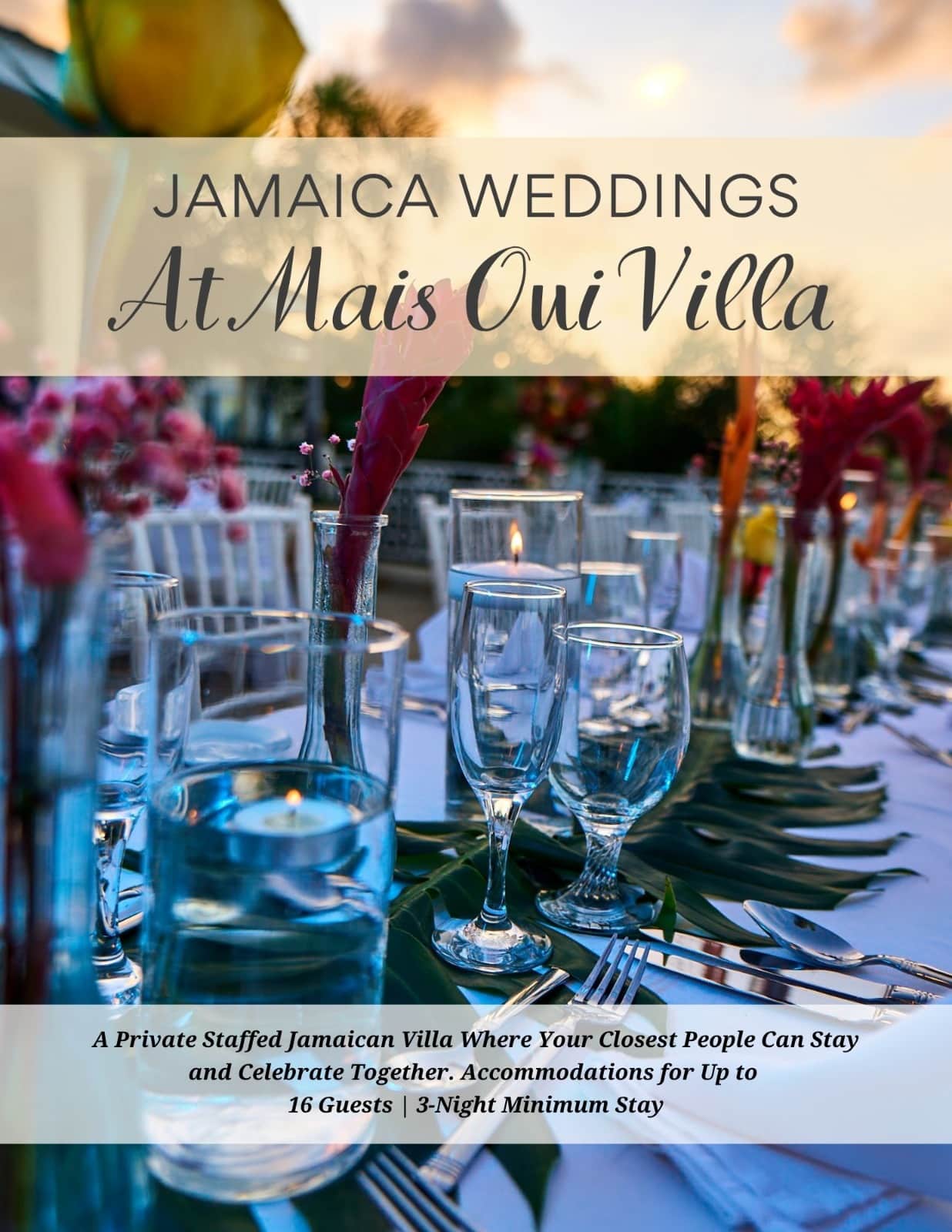 reception set up for a destination wedding in Jamaica at Mais Oui Villa