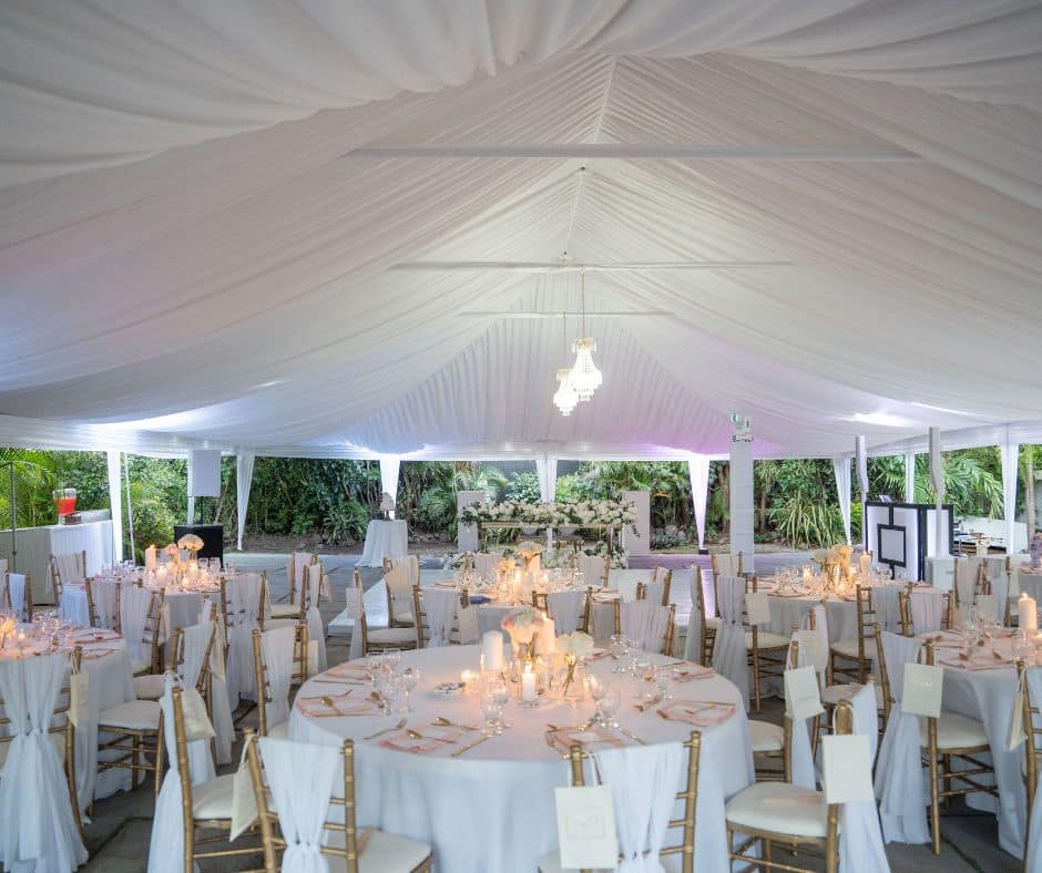 Tent at Borghinvilla Jamaica wedding venue walking distance from Mais Oui Villa in Discovery Bay Jamaica for a Jamaica villa wedding with a large guest list