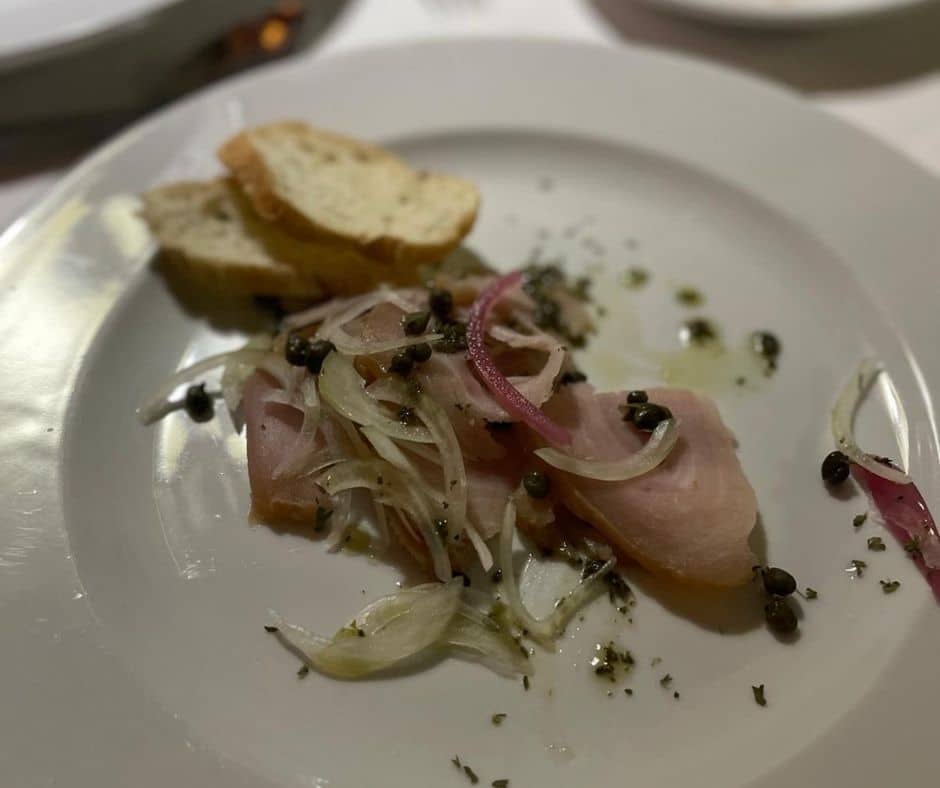 Smoked marlin appetizer at L'Escargot restaurant in Runaway Bay Jamaica