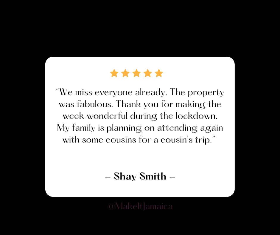 testimonial for 60th birthday in Jamaica at Mais Oui Villa