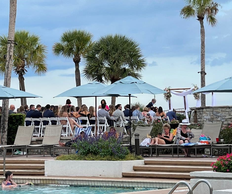 Villa vs resort wedding. Resort wedding with strangers in the background - no privacy