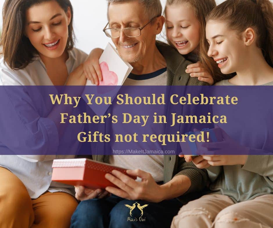 father with daughters with gift to celebrate Fathers Day in Jamaica