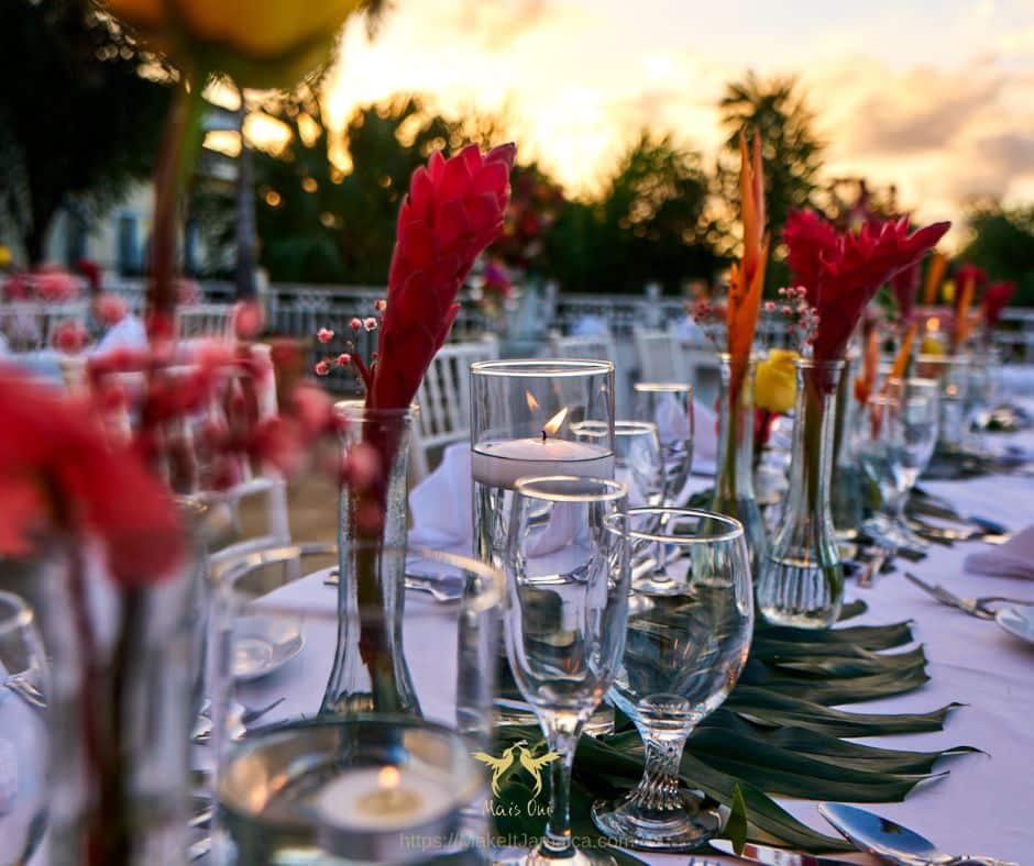 Wedding reception decor at a villa vs resort wedding in Jamaica