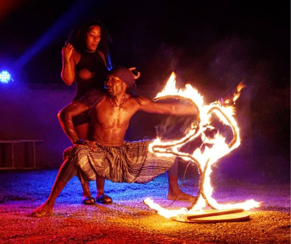 Fire dancer while celebrating a milestone birthday at Mais Oui Villa in Discovery Bay Jamaica
