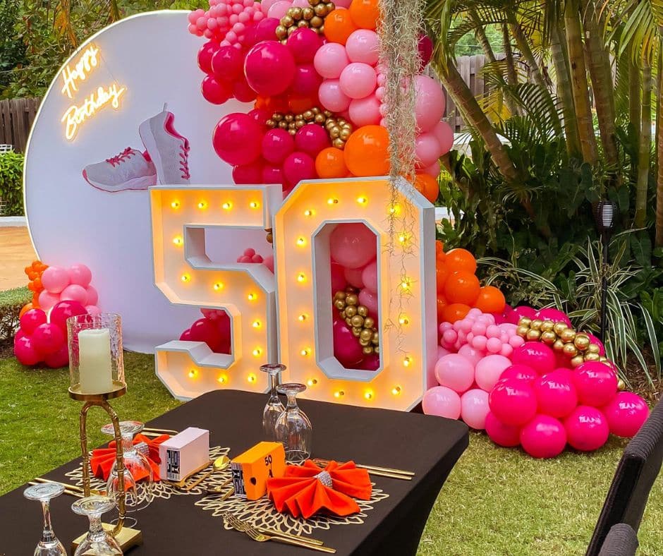 Balloon display for 50th birthday celebration at Mais Oui Villa in Jamaica - one of the top villas in Jamaica for groups