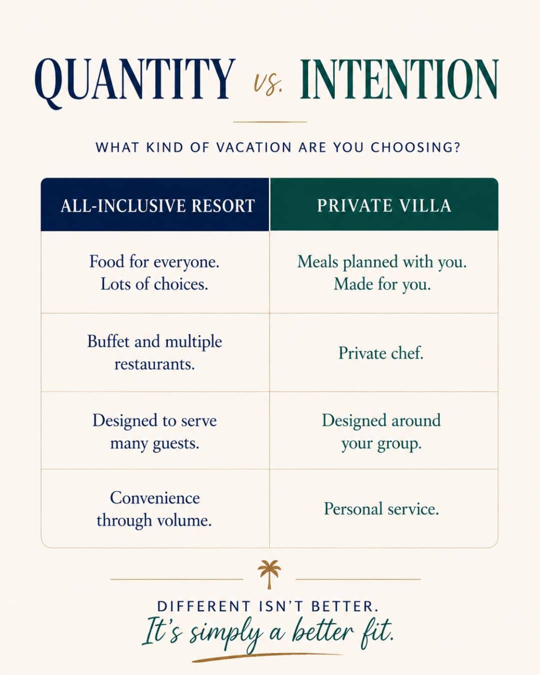 comparing the experience at an all inclusive hotel versus a villa in Jamaica