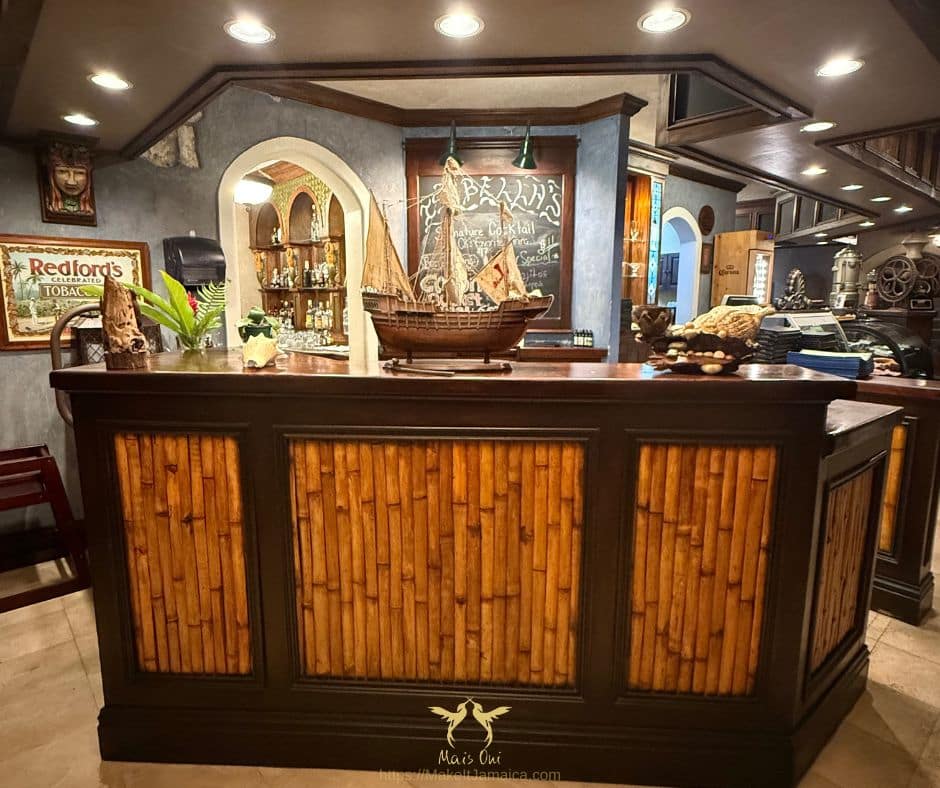 The bar at Christopher’s Restaurant at Hermosa Cove in Ocho Rios about an hour’s drive from Mais Oui Villa in Discovery Bay Jamaica