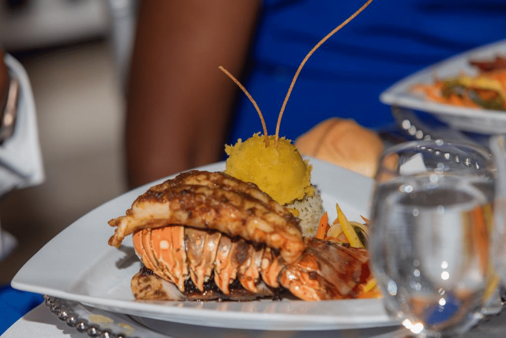 lobster dinner at 25th wedding anniversary in Jamaica at Mais Oui Villa