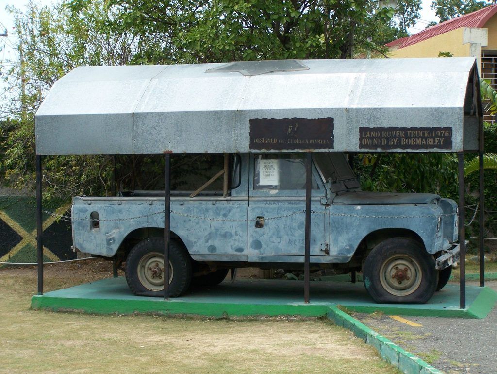 Bob Marley's jeep at the Bob Marley Museum in Kingston Jamaica - one of the many tours that you can go on if you do a day trip from Discovery Bay when you stay at Mais Oui Villa